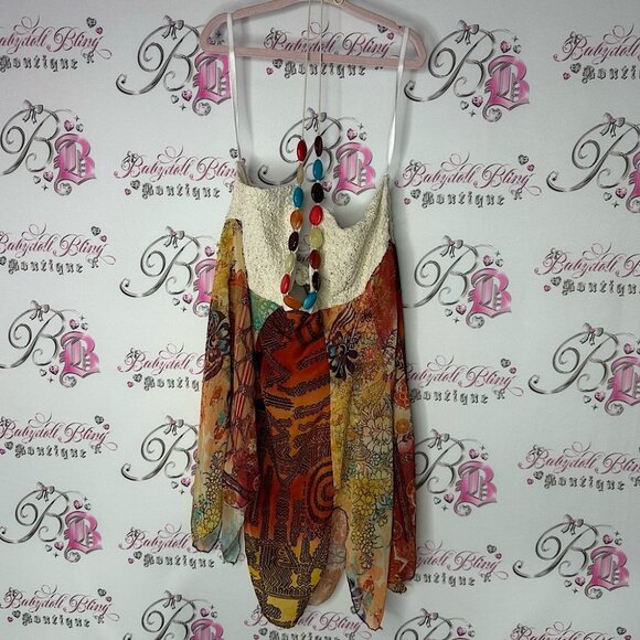 Venus USA tank top halter tie up beaded accent boho floral paisley flowy orange - Picture 1 of 7